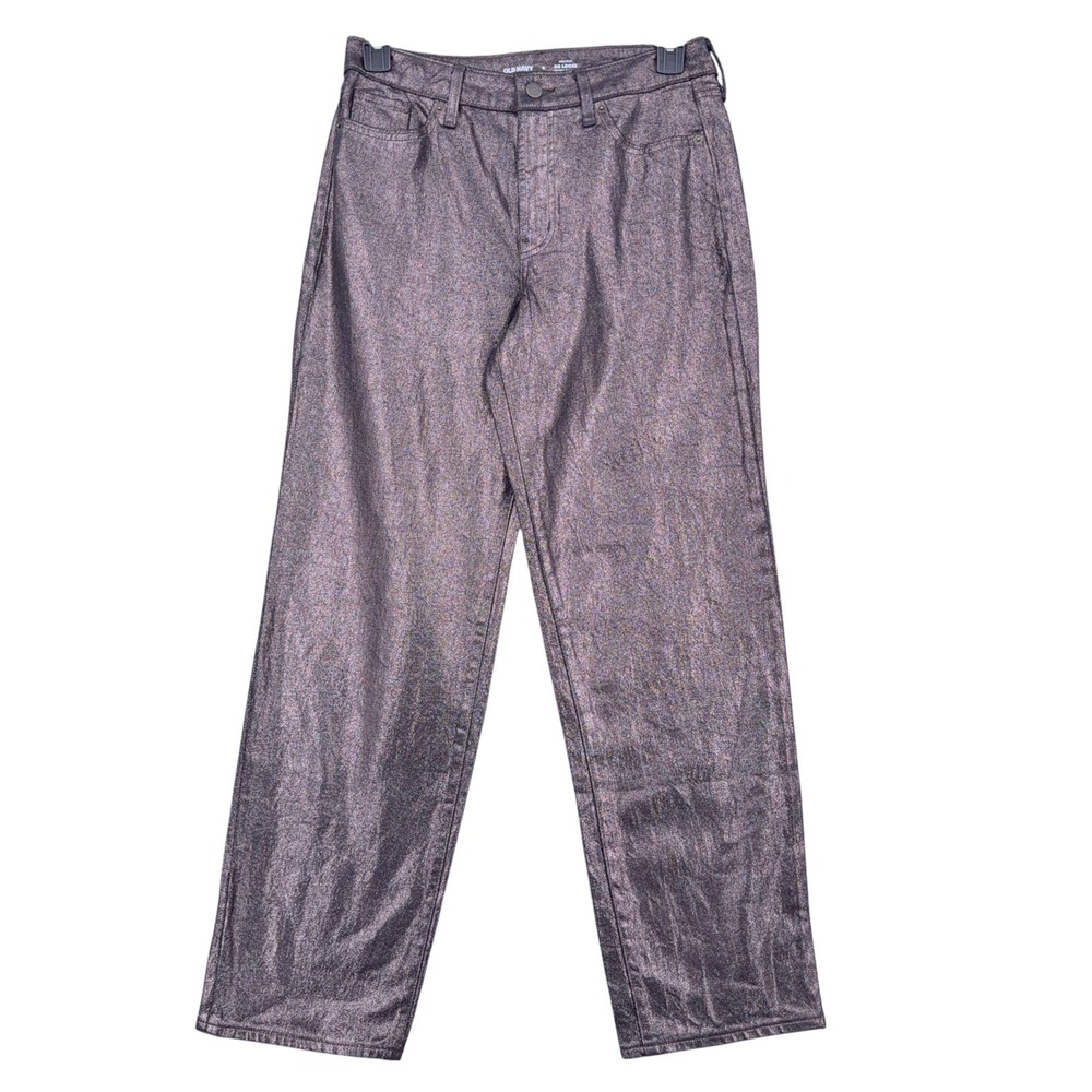 Old Navy OG Loose High-Rise Pants Women 6 Cotton Blend Metallic Dark Gray